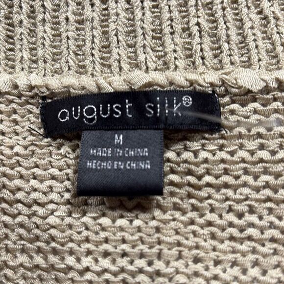 August Silk Collared Short Sleeve Knit Tunic Top Beige M - Picture 11 of 13